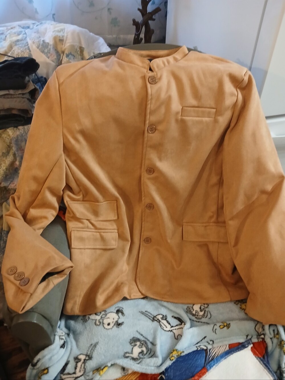 Men's Tan Stand-Collar Button Front Sports Jacket